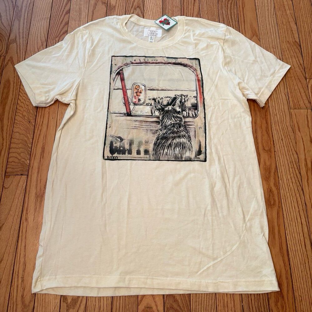 Bella Canvas graphic tee Cat Tshirt Womens size Large white t-shirt kitten top - Picture 1 of 5